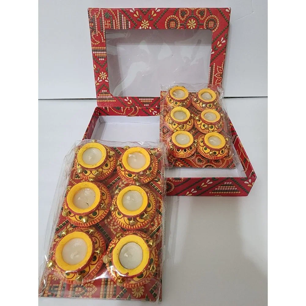 12 Mini Round Festive Candles with Bells - Yellow, Red, and Green